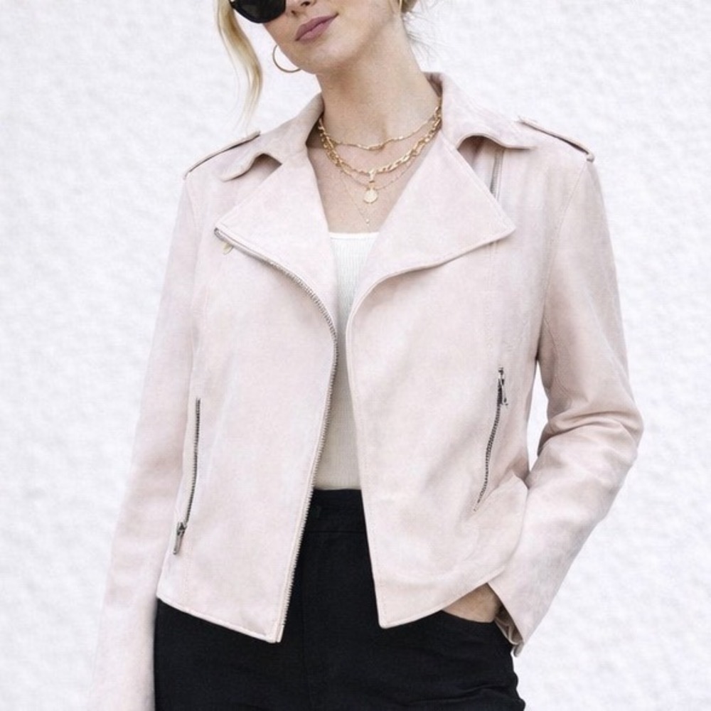 FP1 Anthropologie Fuax Suede Moto‎ Jacket Light Pink Size XL Womens